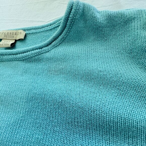 Appleseeds Petites Starfish Sweater Size PXL Turquoise Embroidered Beach Ocean - Picture 4 of 10